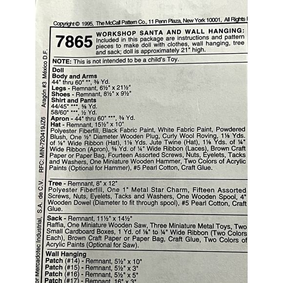 McCalls 7865 Christmas pattern santa mini quilt bag of toys - Picture 3 of 7